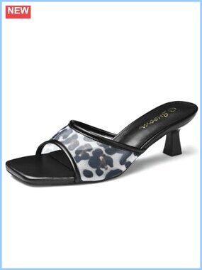 Faux Leather Kitten Heel Sandals Slip On Square Toe Dressy Heels